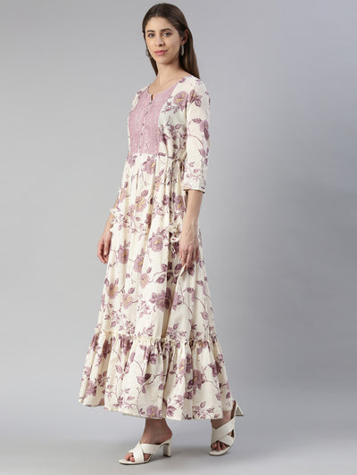 Neerus Purple Maxi Casual Printed Dresses