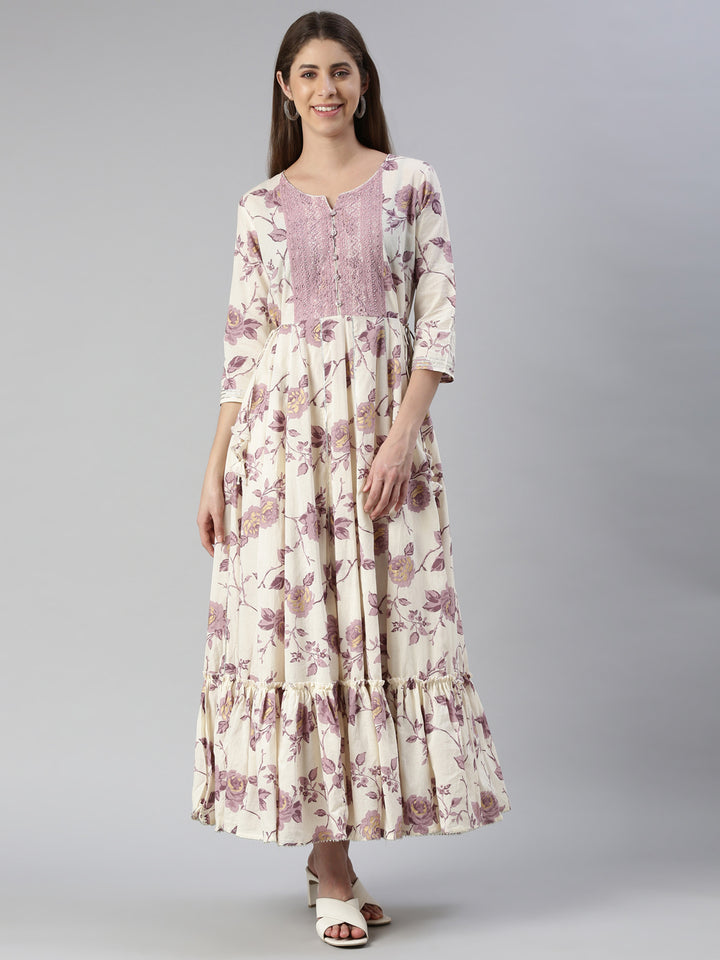 Neerus Purple printed maxi dress - detail view 2