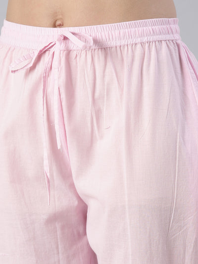 Neerus Women  Baby Pink Yoke Design Calf Length Kurta And Trousers With Dupatta