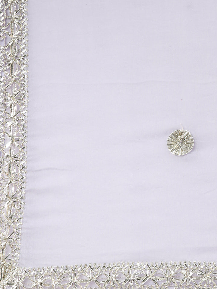 Neerus Purple embroidered kurta set with trouser and dupatta - detail view 4