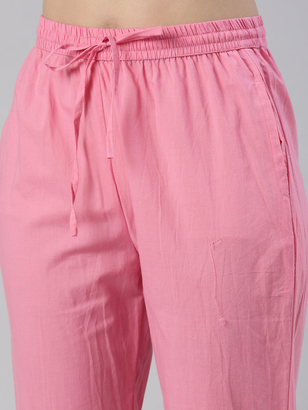 Neeru's Women Pink Embroidered Calf Length Kurta And Trousers With Dupatta