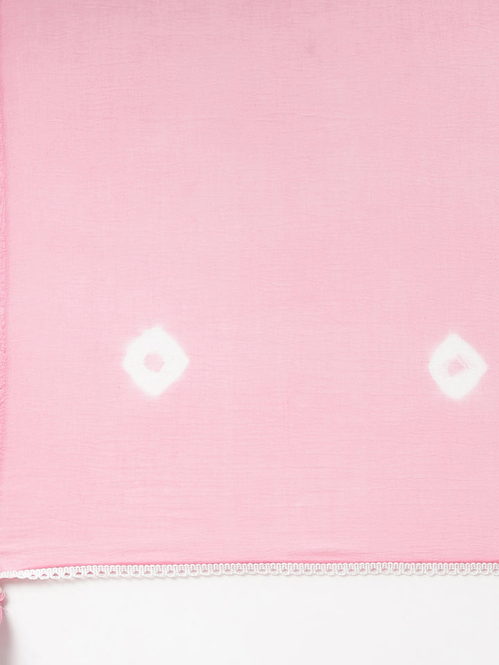 Neerus Women Pink Embroidered Calf Length Kurta And Trousers With Dupatta