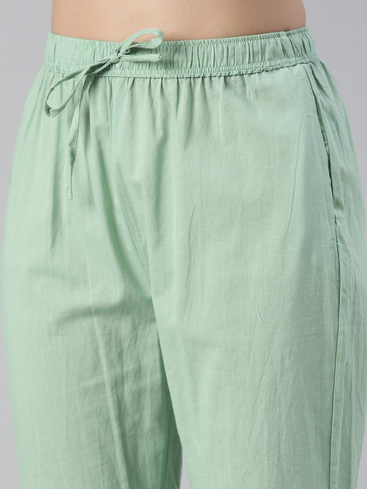 Neerus Green embroidered kurta set with trouser and dupatta - detail view 3