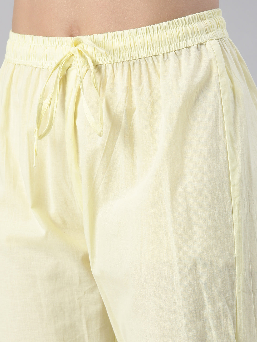Neerus Women  Lemon Solid Calf Length Kurta And Trousers With Dupatta