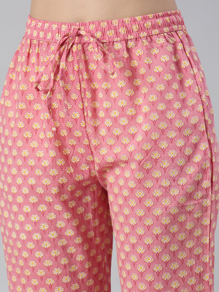 Neerus Pink printed straight suit set with dupatta - detail view 3