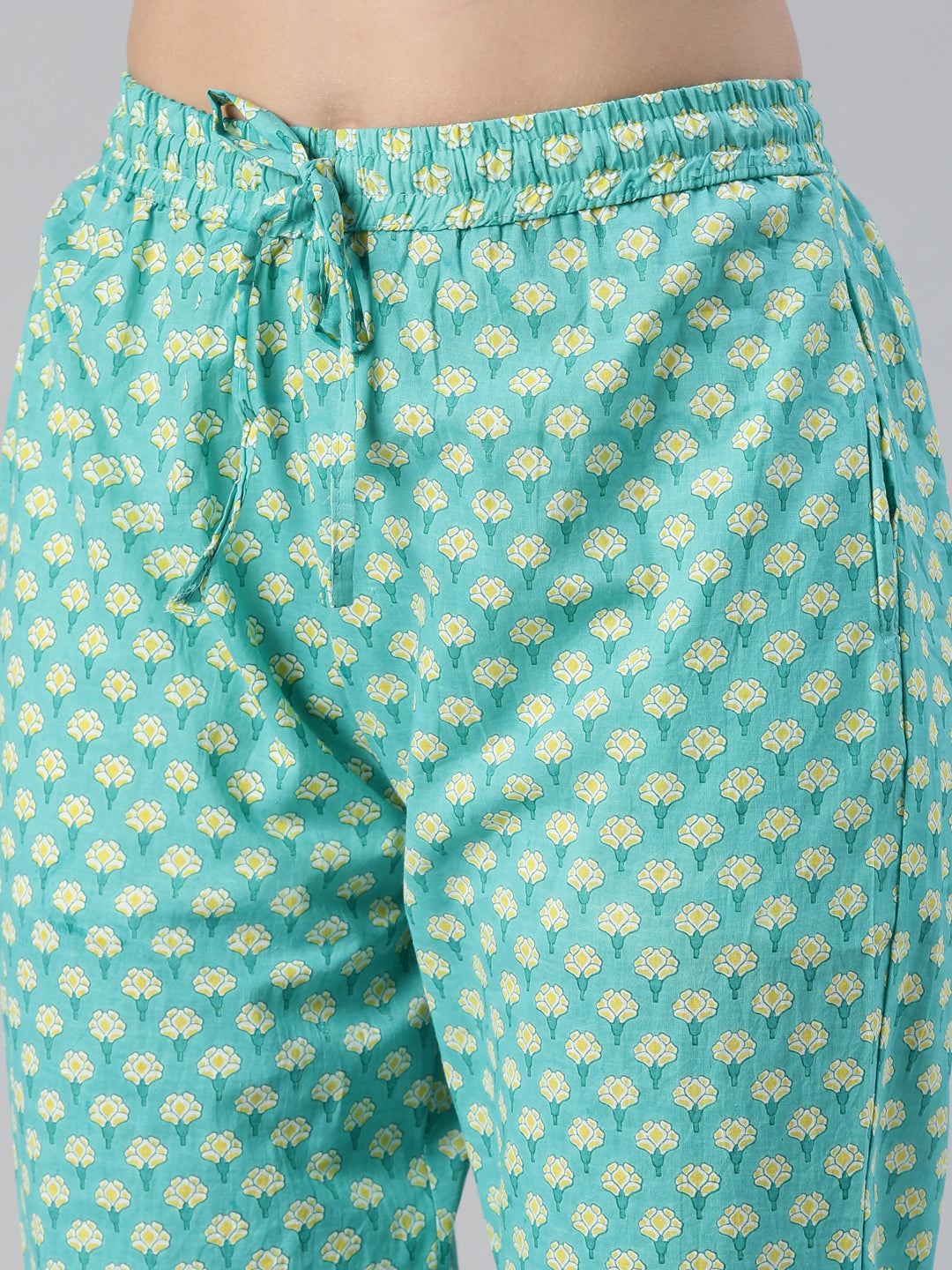 Neerus Green printed straight suit set with dupatta - detail view 3