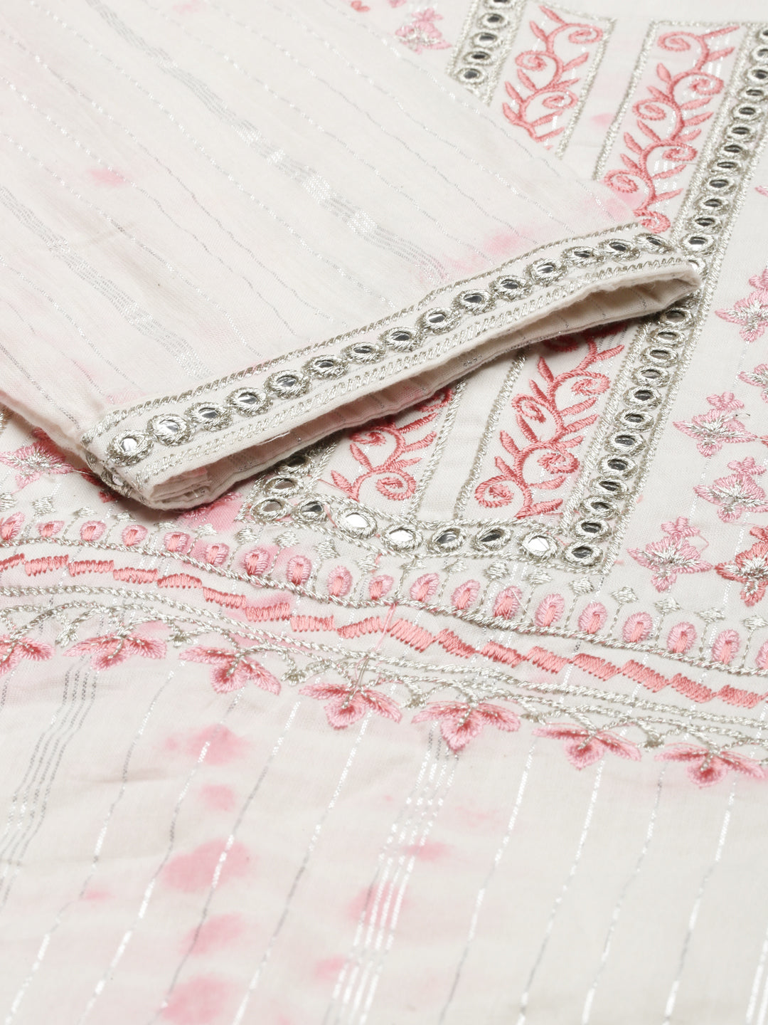 Neerus Pink cotton printed kurta set with trouser and dupatta - detail view 2
