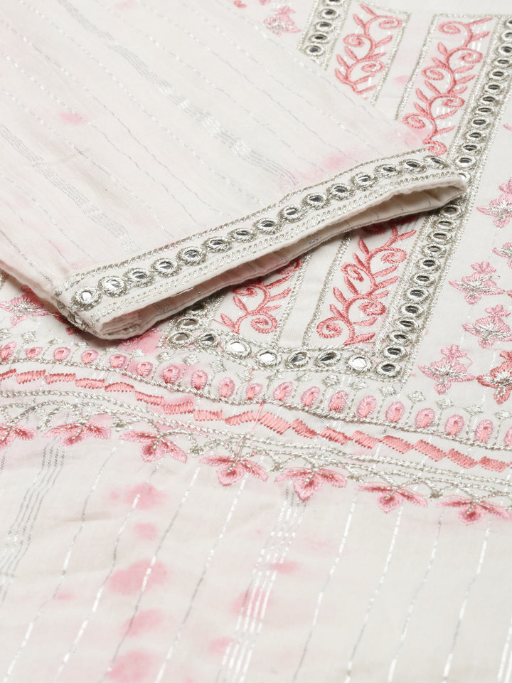Neerus Pink cotton printed kurta set with trouser and dupatta - detail view 2