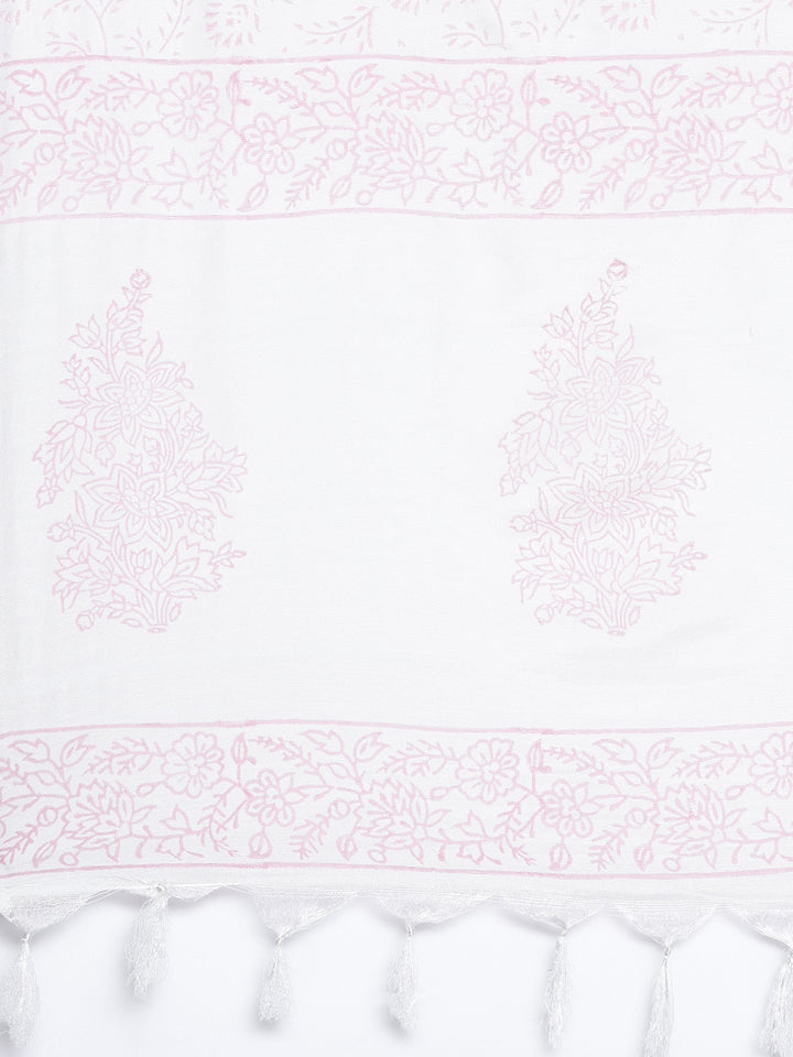 Neerus Pink cotton printed kurta set with trouser and dupatta - detail view 4