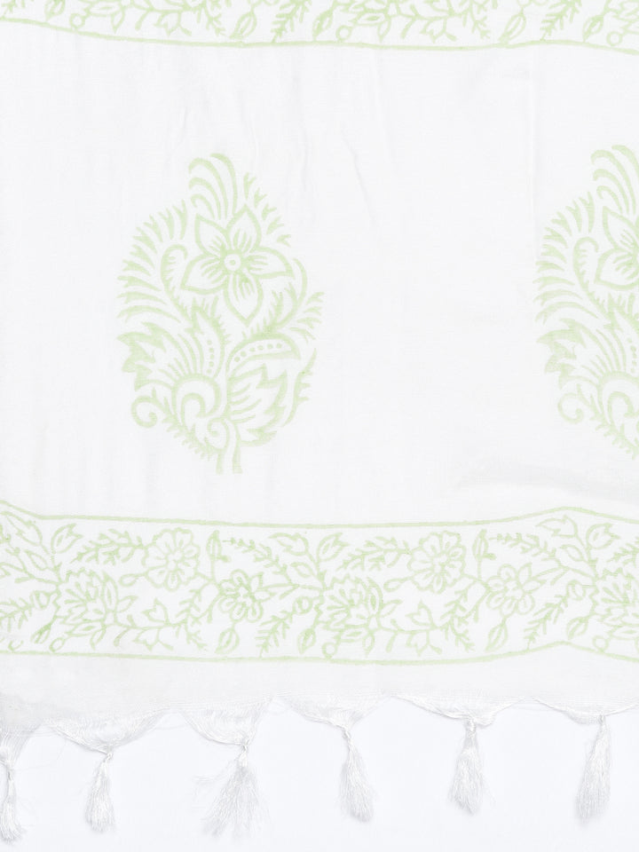 Neerus Green cotton printed kurta set with trouser and dupatta - detail view 4