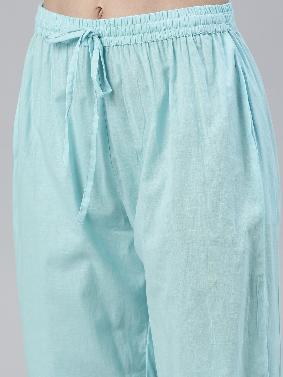 Neerus Green cotton embroidered kurta set straight silhouette - detail view 3
