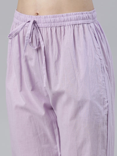 Neerus Purple Regular Knee Length Embroidered Kurta Solid Trousers With Dupatta