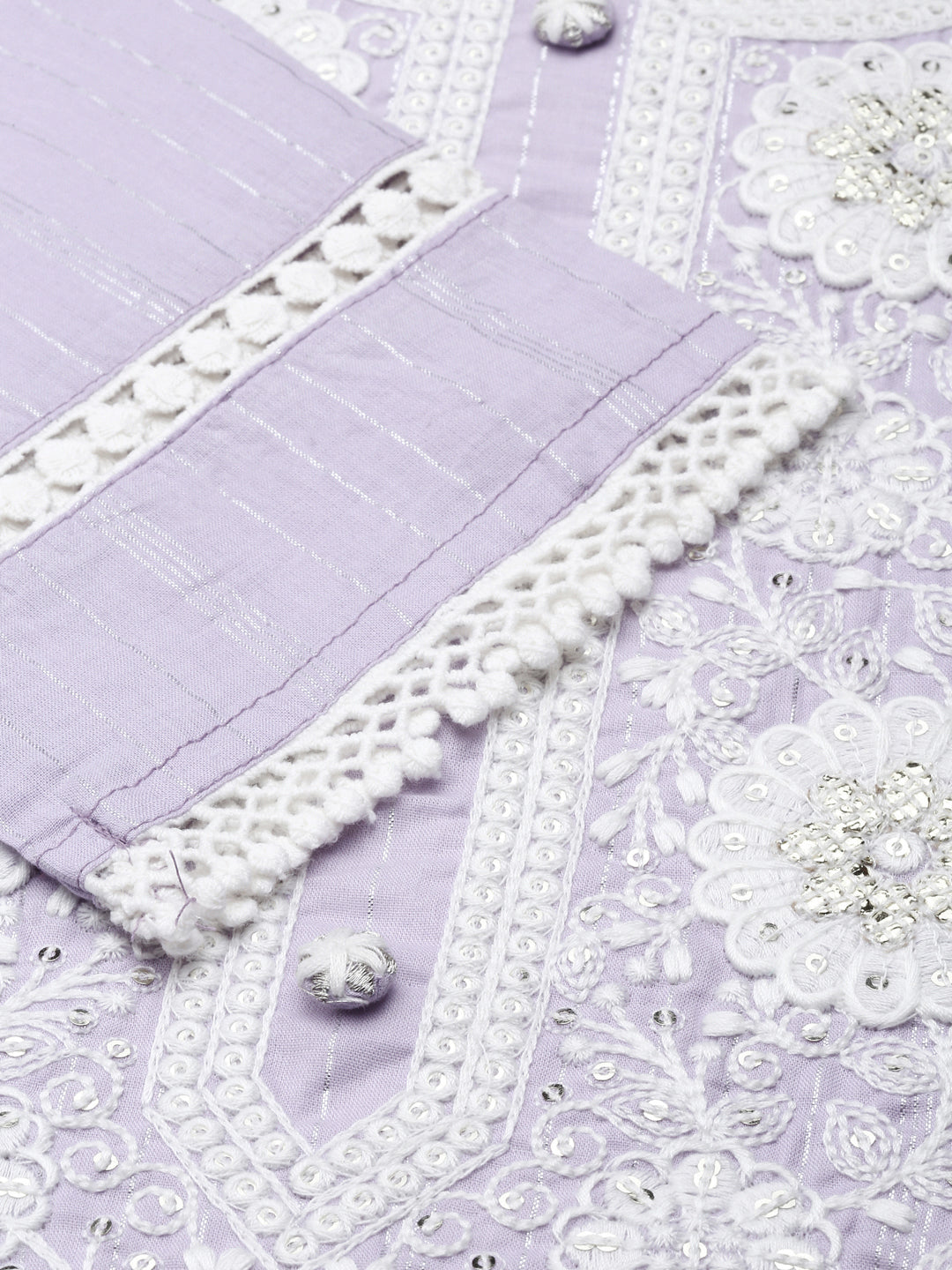 Neerus Purple cotton embroidered kurta set - detail view 2