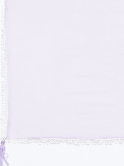 Neerus Purple Regular Knee Length Embroidered Kurta Solid Trousers With Dupatta