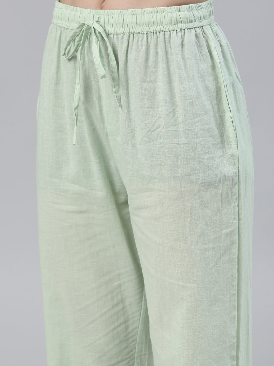 Neerus Green Regular Knee Length Embroidered Kurta Solid Trousers With Dupatta