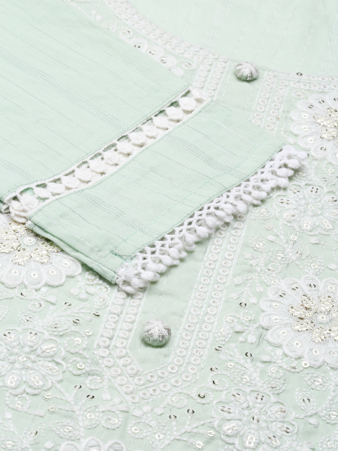 Neerus Green Regular Knee Length Embroidered Kurta Solid Trousers With Dupatta