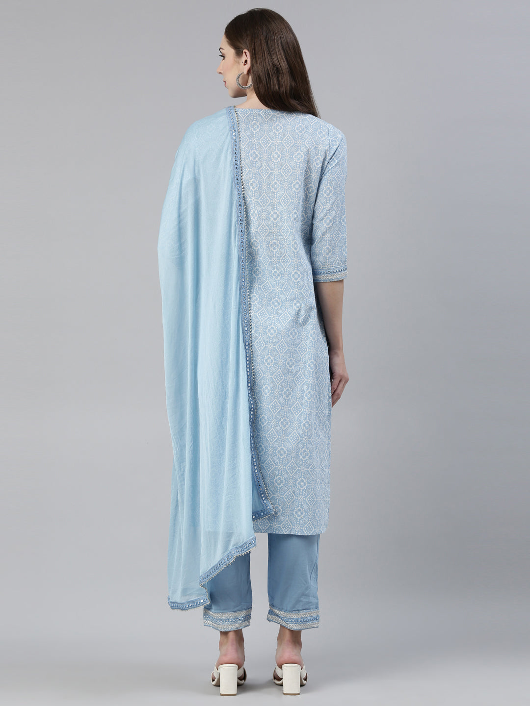 Neerus Blue Regular Knee Length Printed Readymade Suits