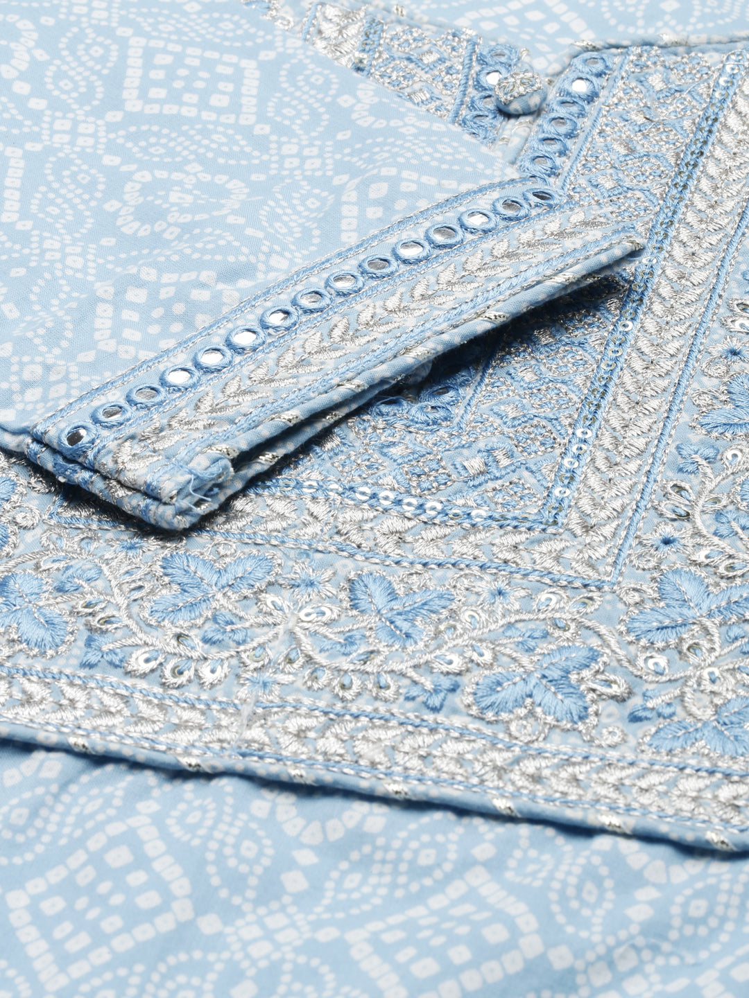 Neerus Blue Regular Knee Length Printed Readymade Suits