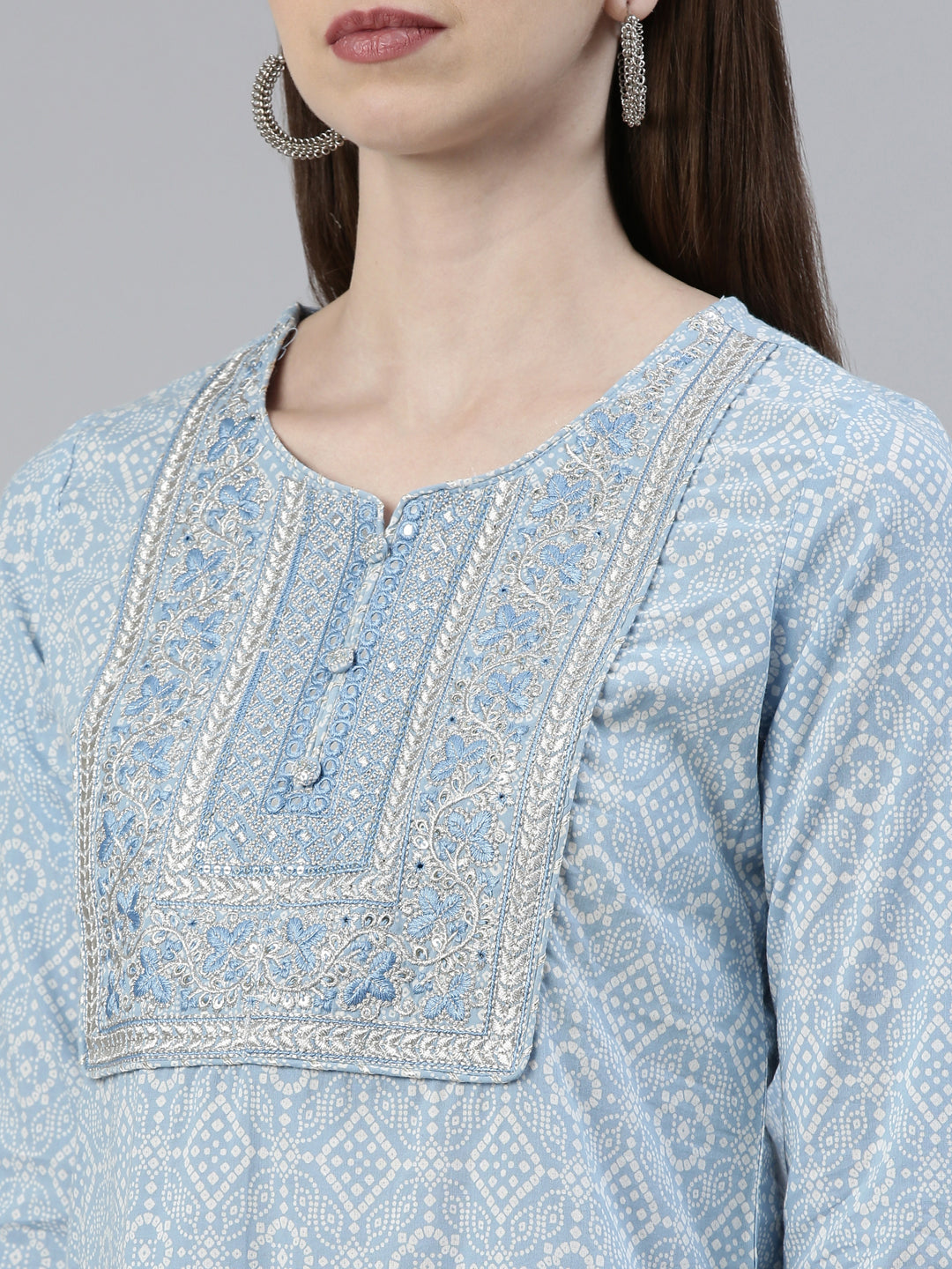 Neerus Blue Regular Knee Length Printed Readymade Suits