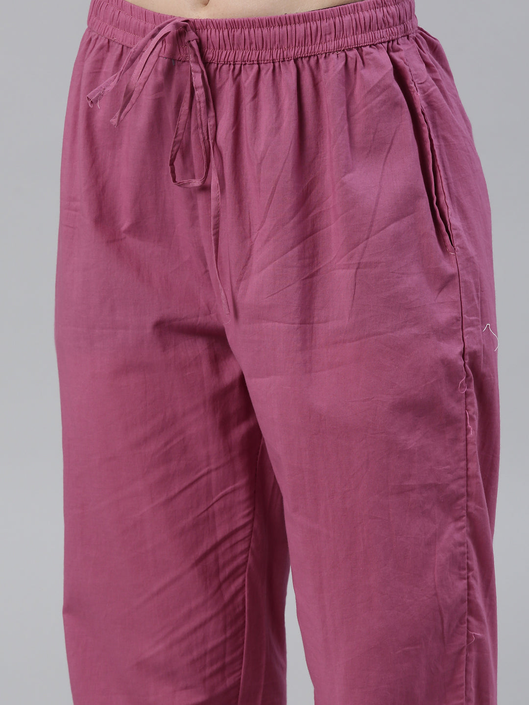 Neerus Purple cotton printed kurta set with trouser and dupatta - detail view 3