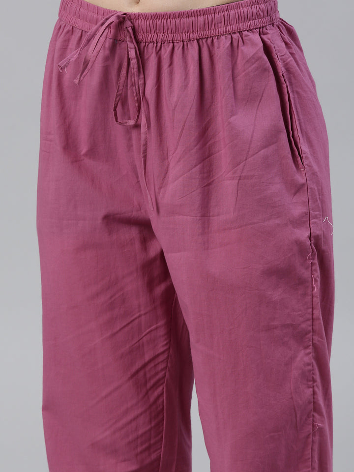 Neerus Purple cotton printed kurta set with trouser and dupatta - detail view 3