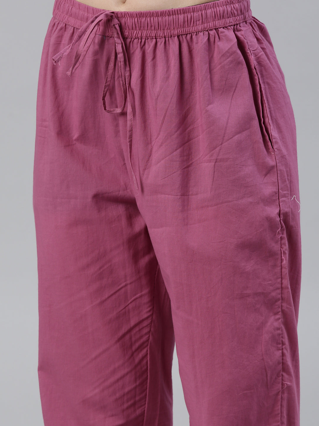 Neerus Lavender Regular Knee Length Printed Kurta Solid Trousers With Dupatta