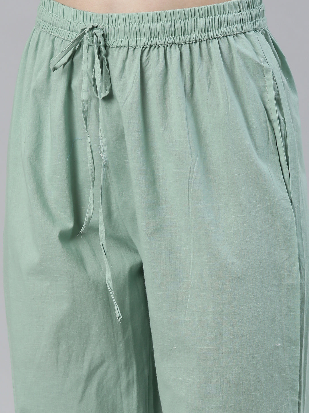 Neerus Green Regular Knee Length Printed Kurta Solid Trousers With Dupatta