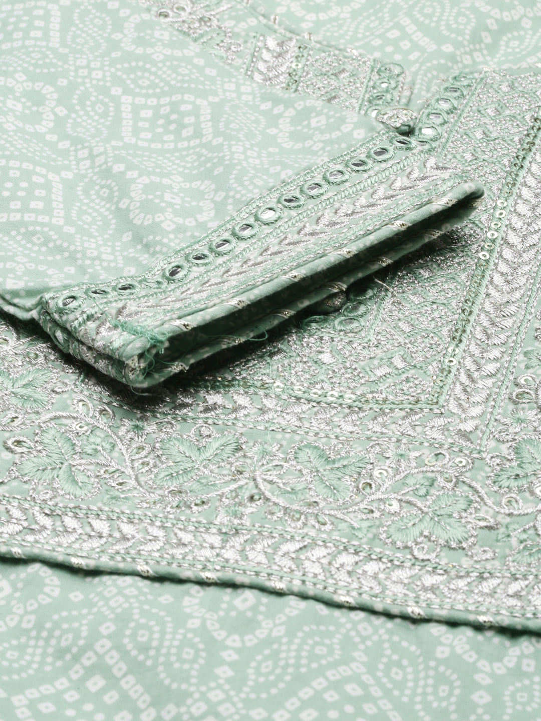 Neerus Green Regular Knee Length Printed Kurta Solid Trousers With Dupatta