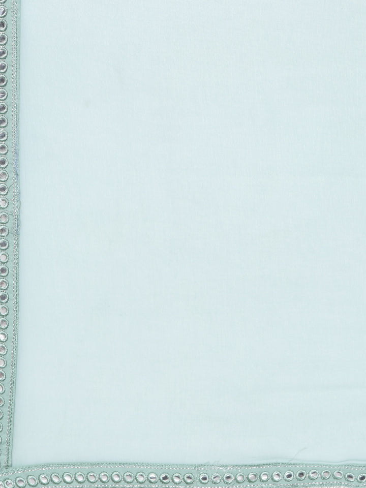 Neerus Green Regular Knee Length Printed Kurta Solid Trousers With Dupatta