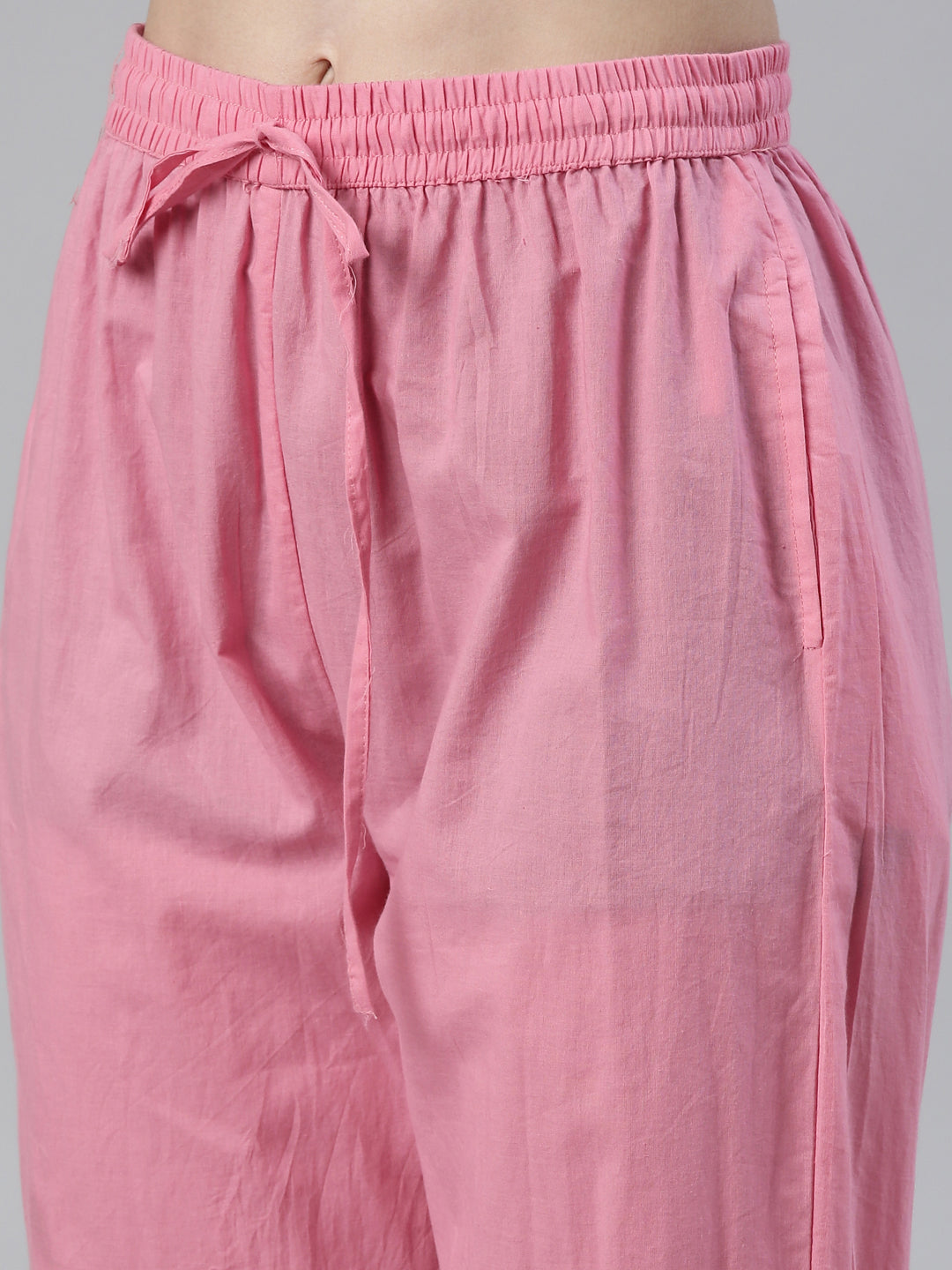 Neerus Pink Regular Knee Length Printed Kurta Solid Trousers With Dupatta