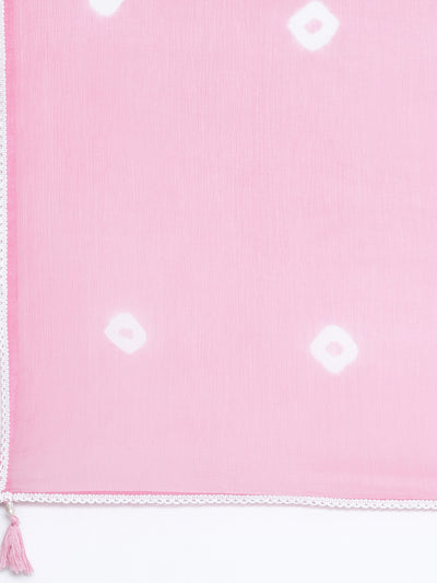Neerus Pink Regular Knee Length Printed Kurta Solid Trousers With Dupatta