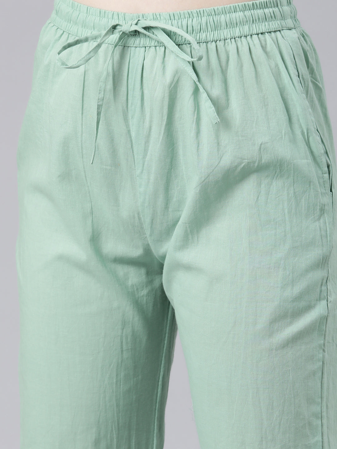 Neerus Green Regular Knee Length Printed Kurta Solid Trousers With Dupatta