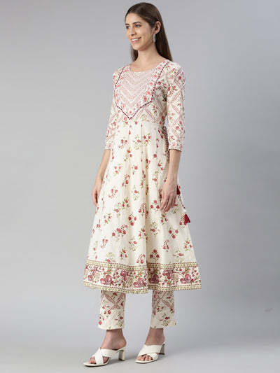 Neerus Women  Pink Printed Calf Length Kurta And Trousers With Dupatta