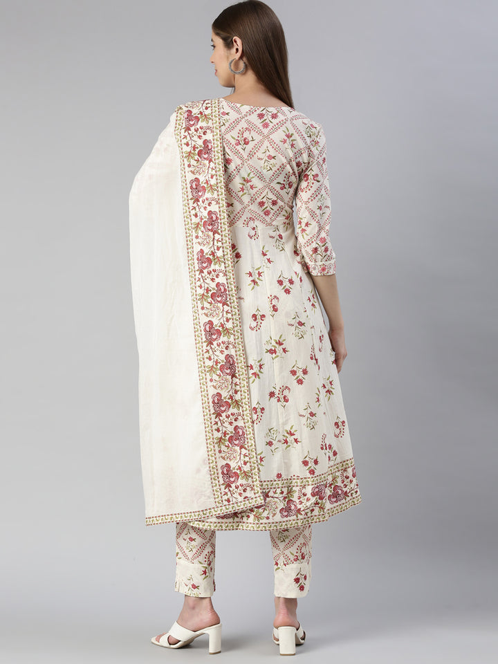 Neerus Pink printed straight suit set with dupatta - side view