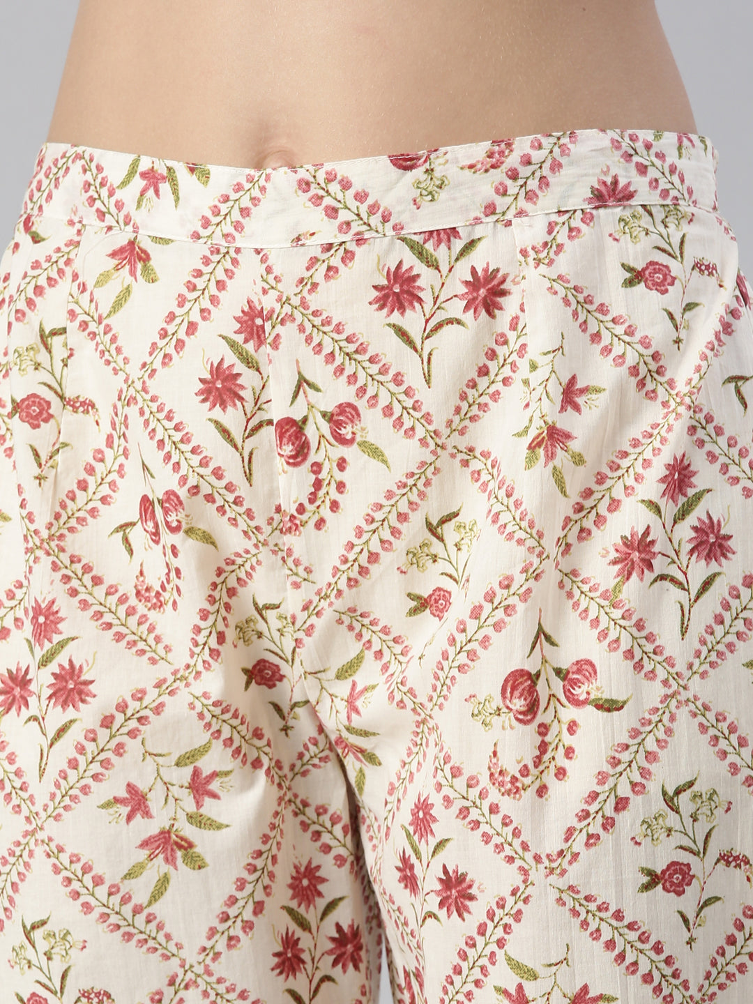 Neerus Pink printed straight suit set with dupatta - detail view 3