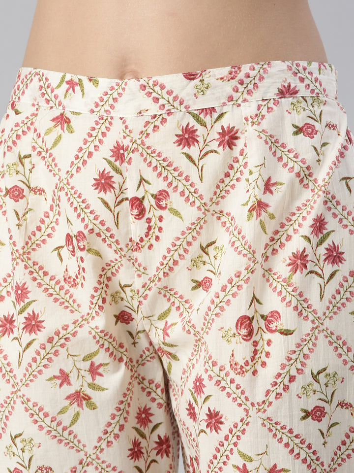 Neerus Pink printed straight suit set with dupatta - detail view 3
