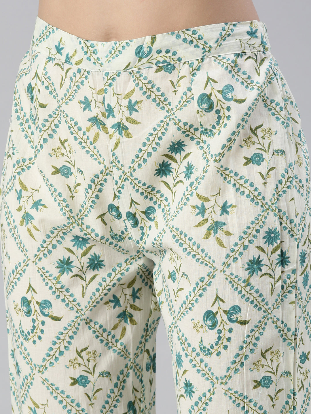 Neerus Green printed straight suit set with dupatta - detail view 3