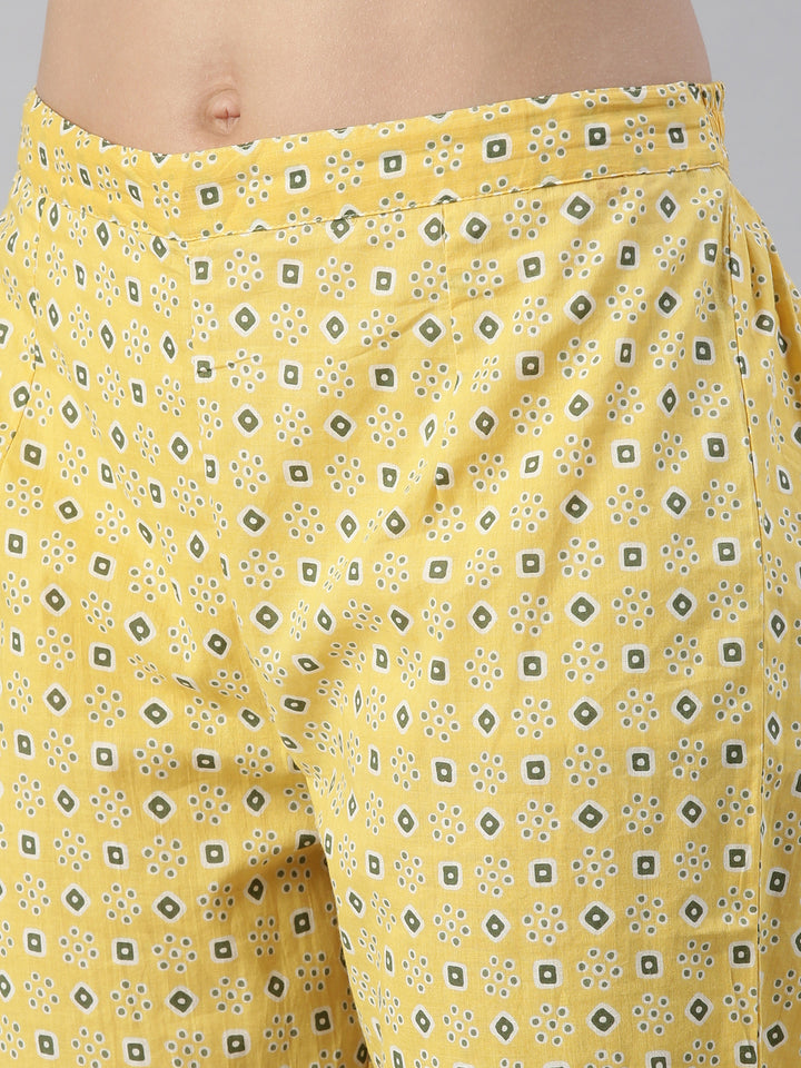 Neerus Yellow printed kurta set with trouser and dupatta - detail view 3