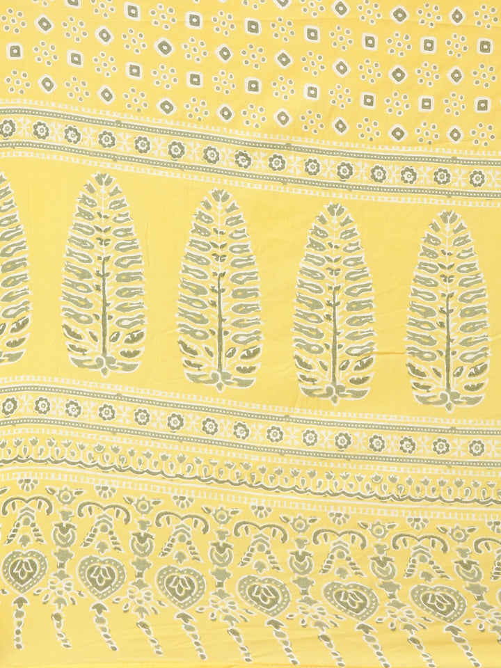 Neerus Yellow printed kurta set with trouser and dupatta - detail view 4