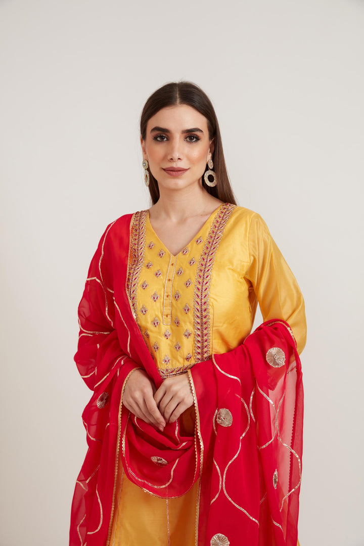 Neerus Yellow Color Chanderi Fabric Anarkali Suit