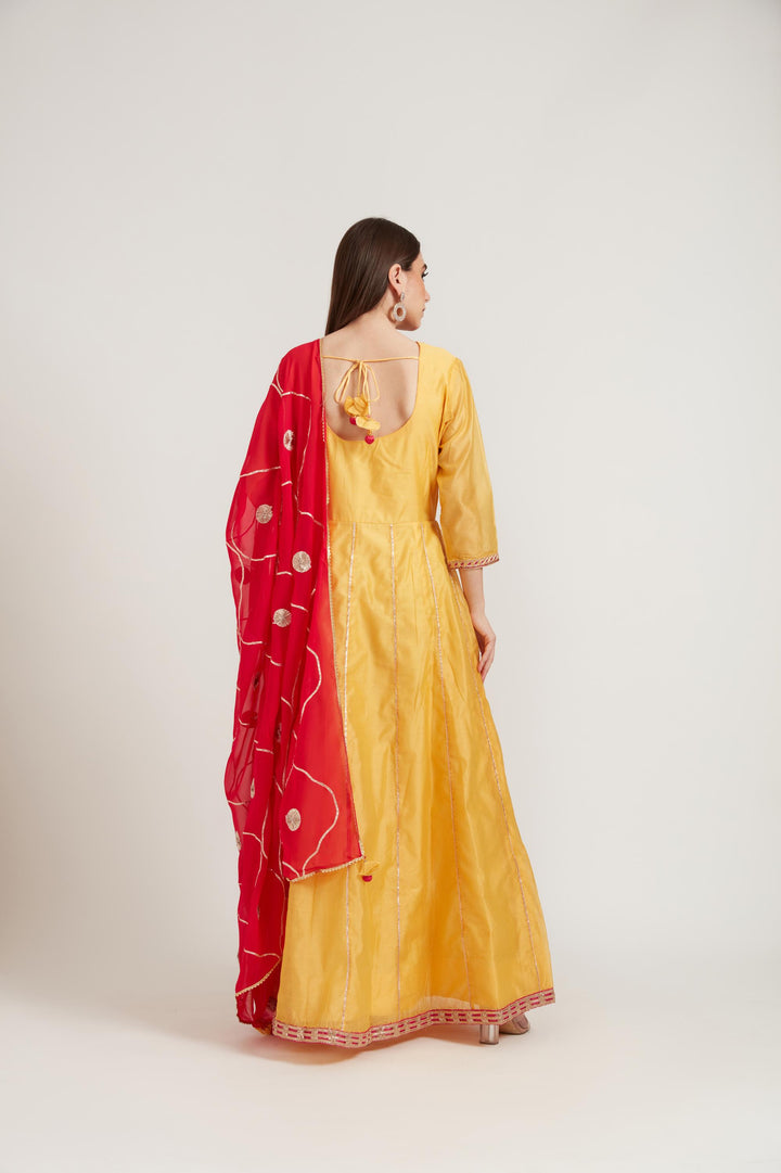Neerus Yellow Color Chanderi Fabric Anarkali Suit