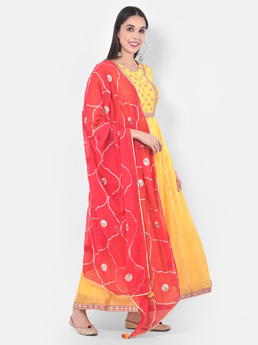 Neeru's Yellow Color Chanderi Fabric Anarkali Suit