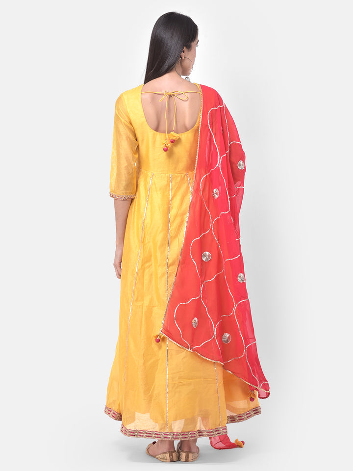 Neerus Yellow Color Chanderi Fabric Anarkali Suit
