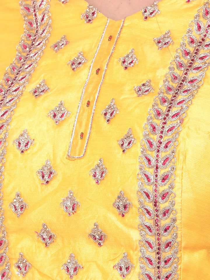 Neerus Yellow Color Chanderi Fabric Anarkali Suit