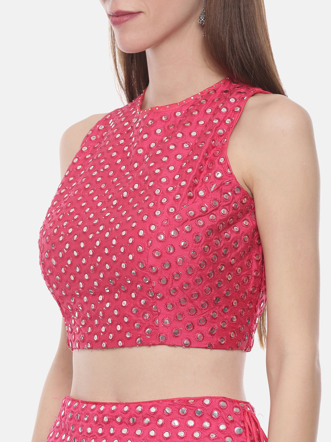 Neerus Pink chiffon flared lehenga set - side view