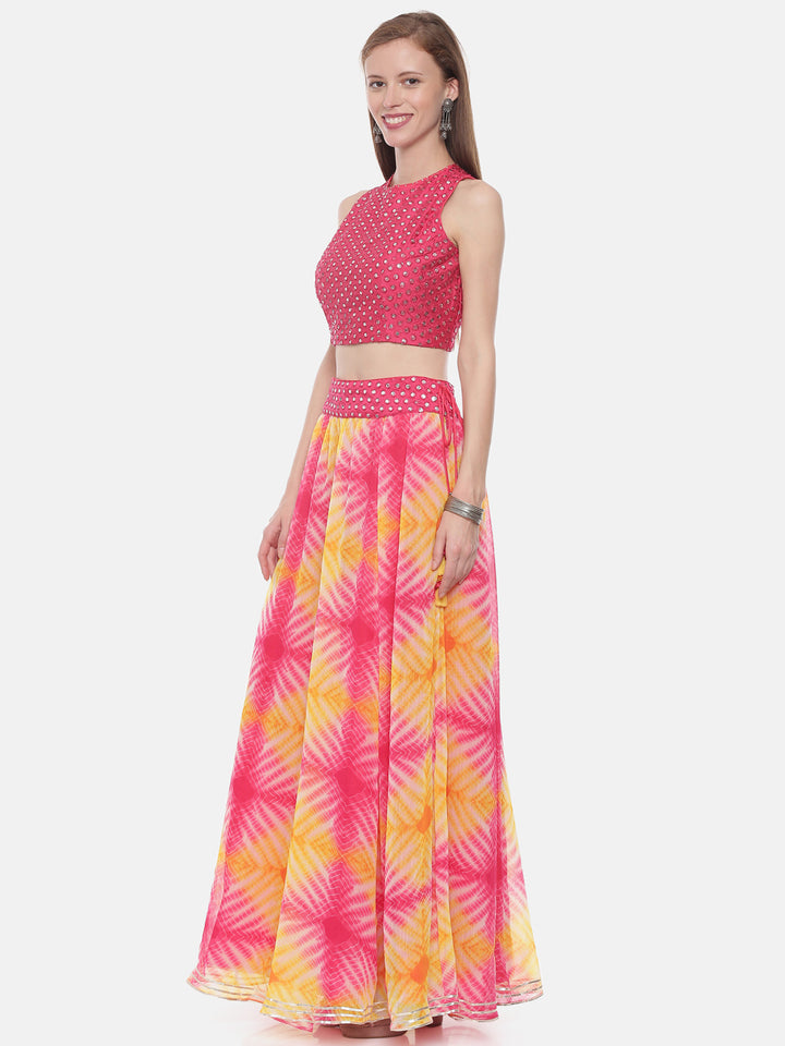 Neerus Pink chiffon flared lehenga set - detail view 1