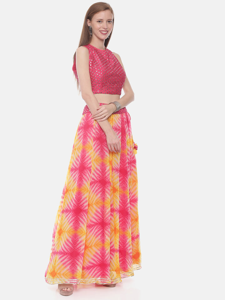 Neerus Pink chiffon flared lehenga set - detail view 2