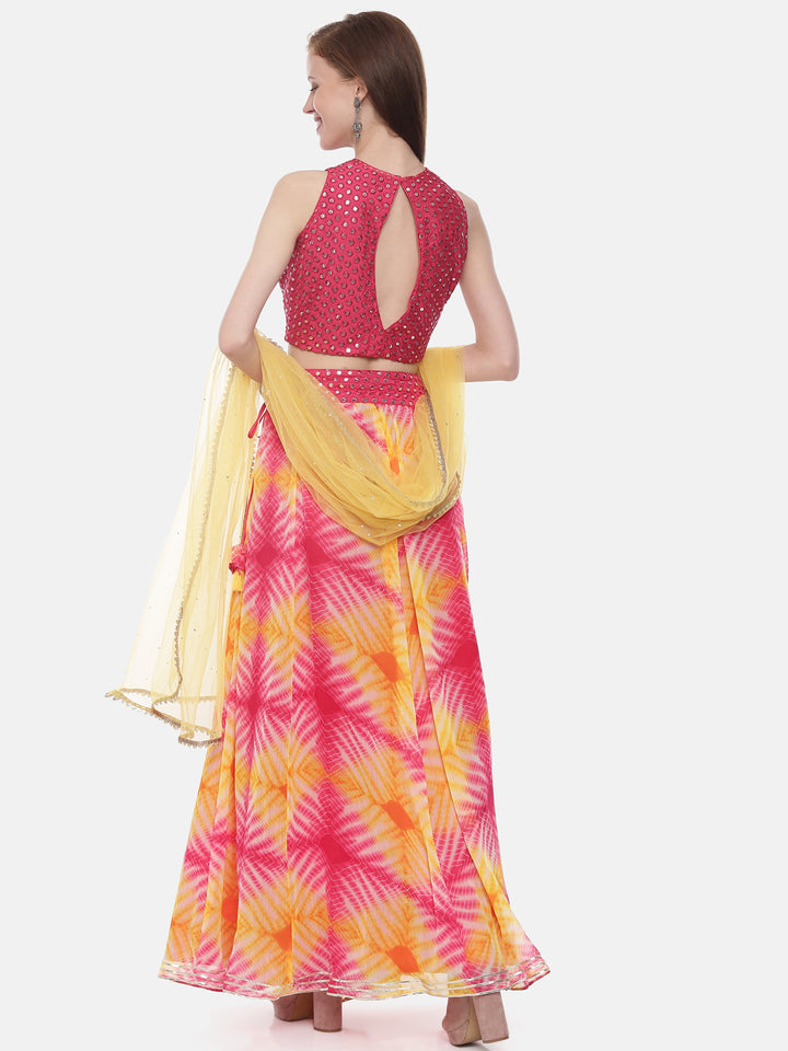 Neerus Pink chiffon flared lehenga set - detail view 3