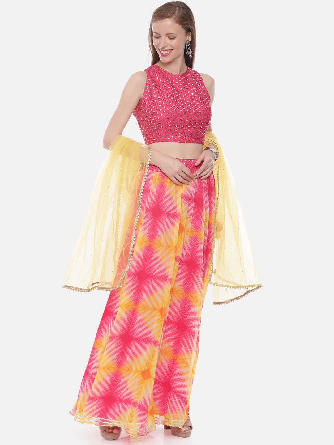 Neerus Pink chiffon flared lehenga set - detail view 4