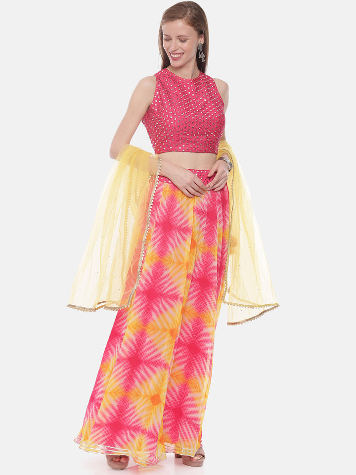 Neerus Pink chiffon flared lehenga set - detail view 4